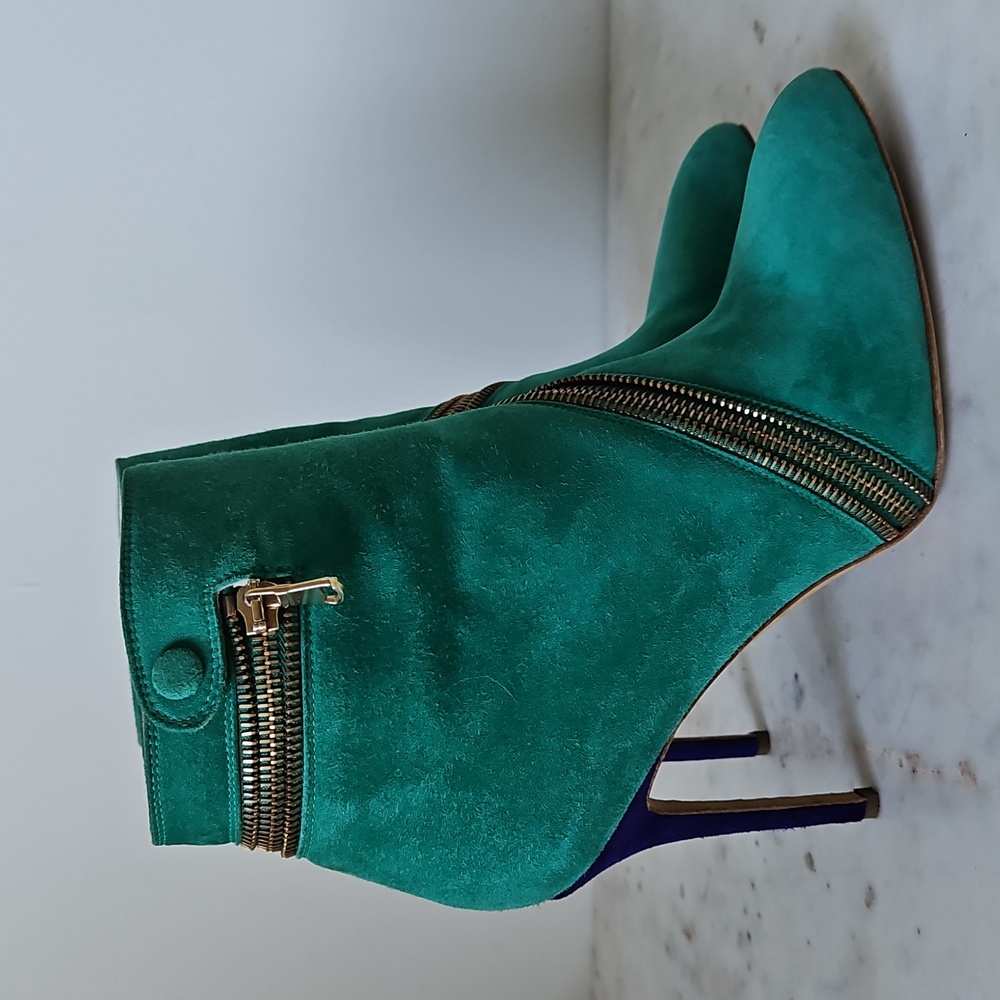 BRIAN ATWOOD: Exposed Zipper Suede Ankle Boots